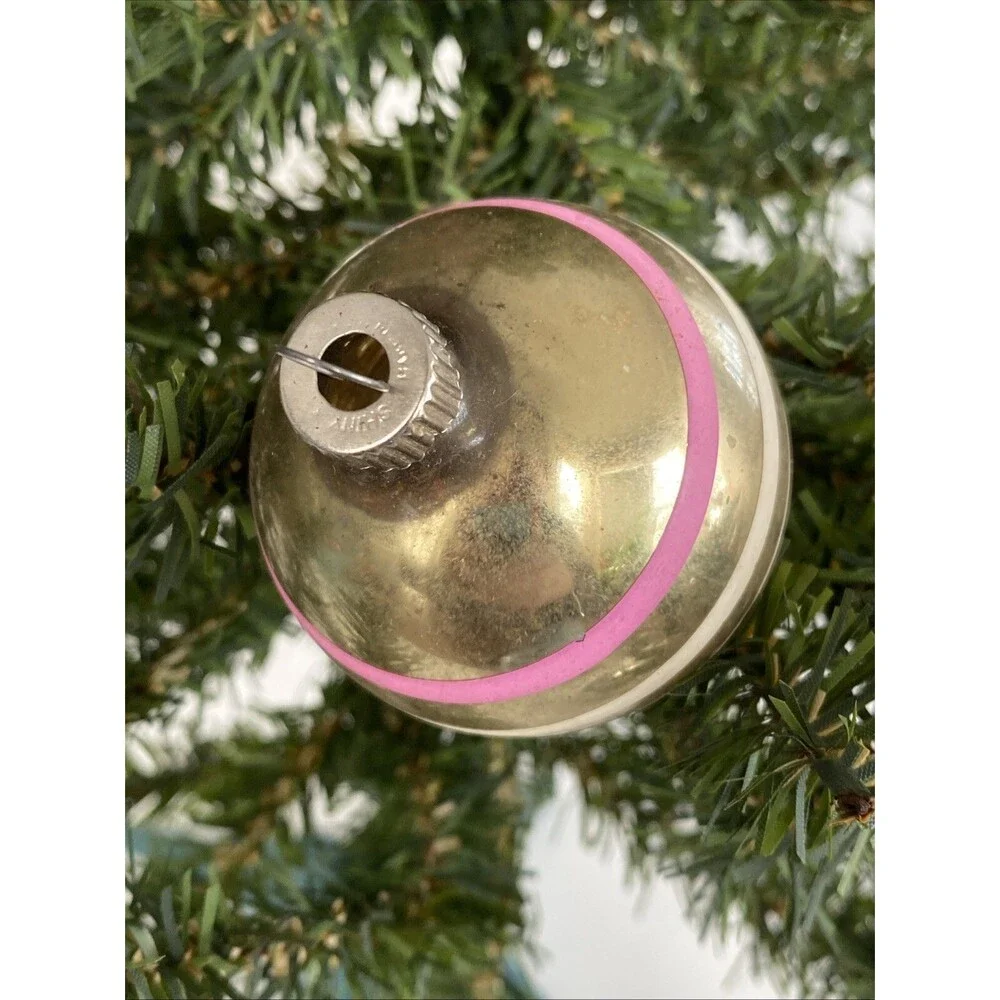 Vintage Christmas Glass Ball Ornament Striped Shiny Brite & Made USA Lot of 2
